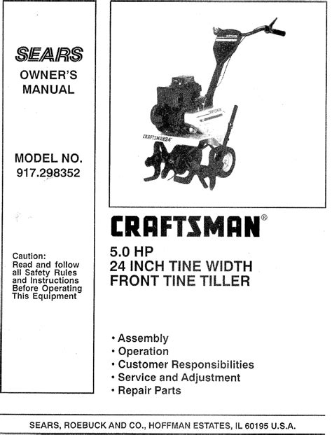 Craftsman 917298352 User Manual TILLER Manuals And Guides L0803416