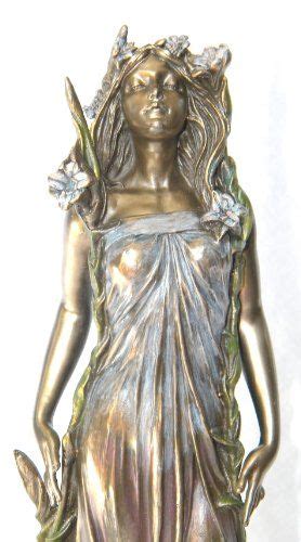 Bronze Art Nouveau Awakening Mucha Lady And Lillies Statue Private