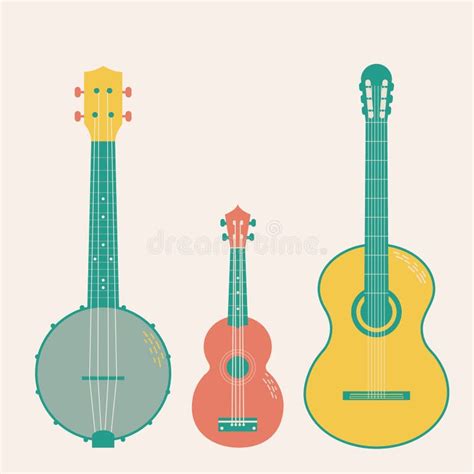 Vector Set Of Musical Strings Instruments In Cartoon Flat Style