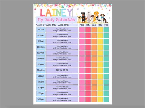 Editable Home School Schedule Puppy Chore Chart Printable Kids Etsy