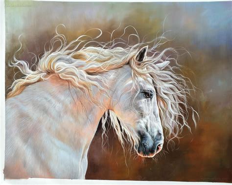 The Head Of Beautiful White Horse Horses Animals Paintings
