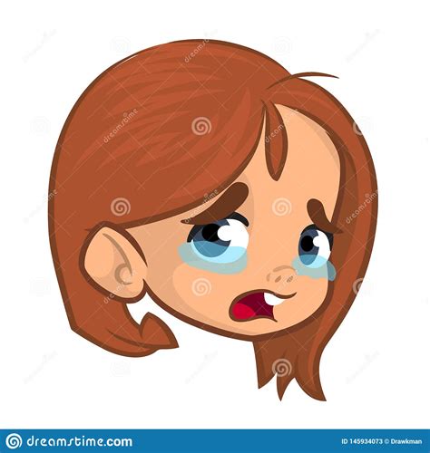 Cartoon Pretty Girl Face Avatar Crying Sad Expression