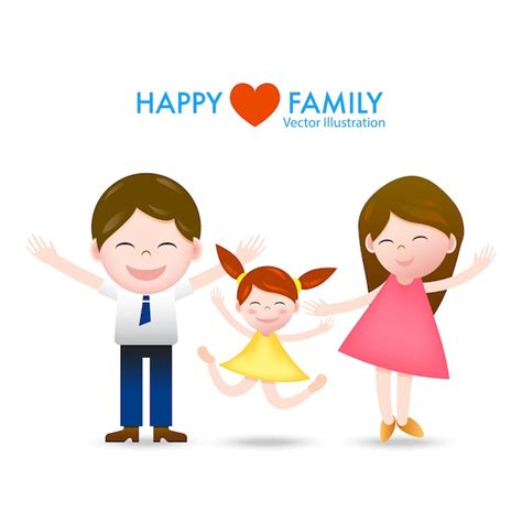 Dibujos Animados Feliz Familia Padre Madre E Hija Con Sonrisa Vector