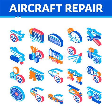 Aircraft Repair Tool Isometric Icons Set Vector Stock Vector