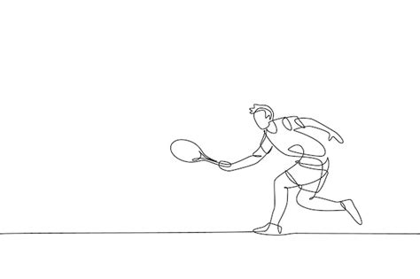 Premium Vector One Continuous Line Drawing Of Young Happy Tennis