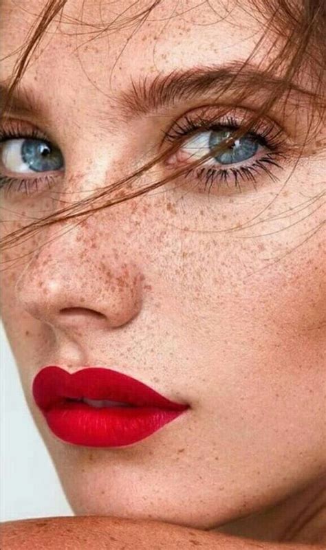 Fresh Face With Red Lips My Favorite Black Hair And Freckles Women With Freckles Fake
