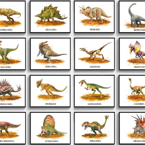 Dinosaurs With Names Watercolor Art Prints Dinosaur Types Etsy