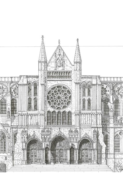 Original Architectural Drawing Of Chartres Cathedral By Jonathon Duguid