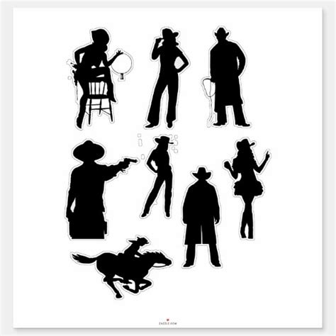 Cowboy Cowgirl Silhouettes Country Western Art Sticker In