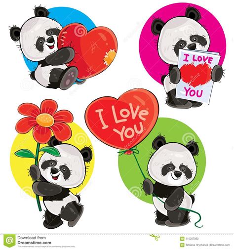 Valentine Day Vector Set With Cute Panda Bears Stock Vector