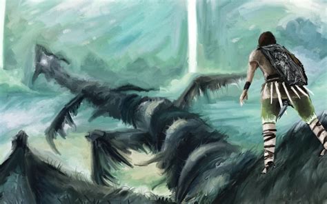 Black And White Long Coated Dog Fantasy Art Shadow Of The Colossus