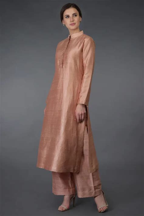 Pressed Rose Raw Silk Silk Crepe Georgette Suit In 2020 Silk Kurti