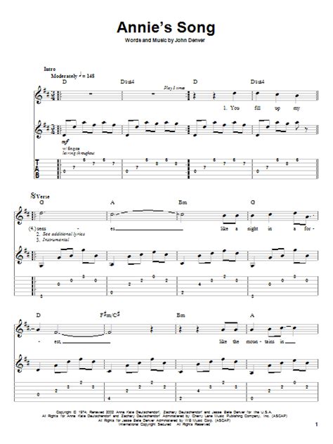 Annies Song By John Denver Guitar Tab Play Along Guitar Instructor