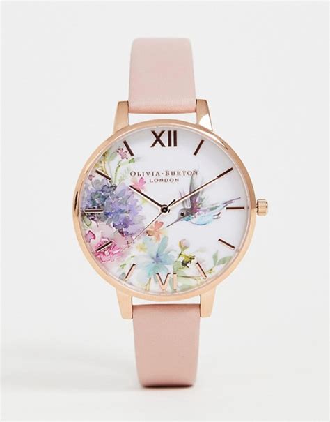 Olivia Burton Ob16pp44 Painterly Prints Leather Watch In Pink Asos