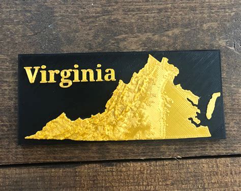 Virginia State 3d Printed Topographic Map Model College University T