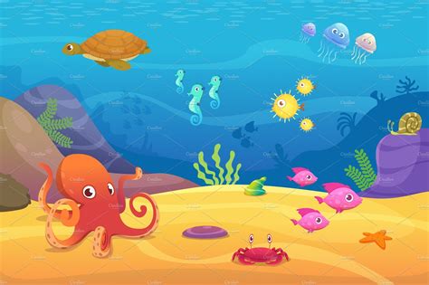 Underwater Life Aquarium Cartoon Custom Designed Graphics ~ Creative