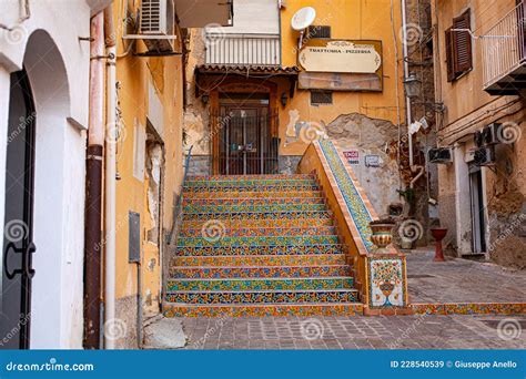 Staircase Decorated With Typical Sicilian Ceramic Tiles Stock Image