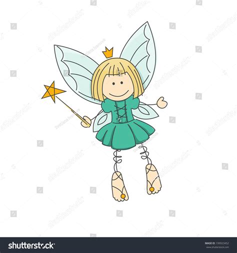 Cute Little Fairy With Magic Wand Vector Illustration Isolated On