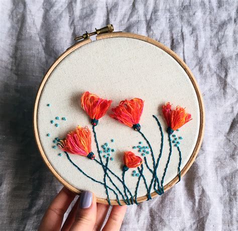 Spring Flowers Hand Embroidery Hoop Modern Hand Embroidery Wall Art