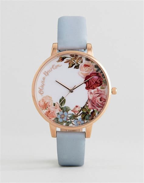 Olivia Burton Ob16er06 English Garden Leather Watch In Blue And Rose Gol