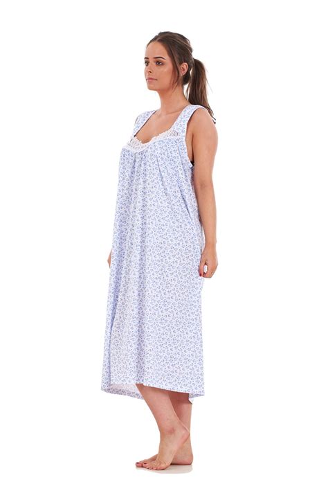 Ladies Plus Size Nightwear Floral Print 100 Cotton Sleeveless Long Nightdress Ebay