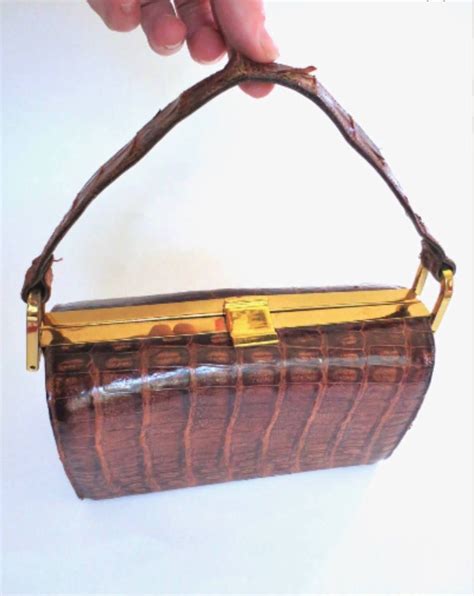 Glamorous 1950s Alligator Purse Honey Alligator Handbag Kelly Handbag