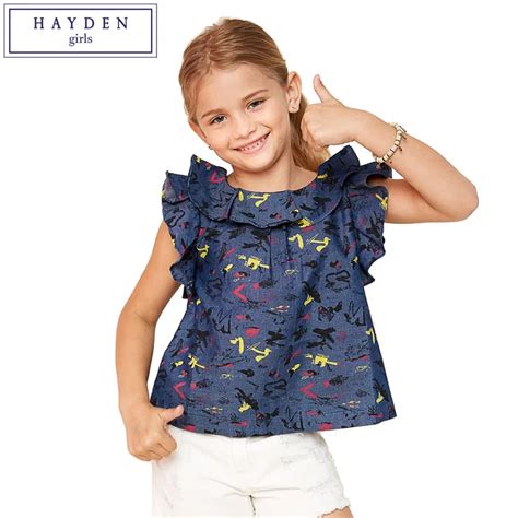 Hayden Girls Print Blouse Designs For Teenagers 2017 Summer Kids Denim