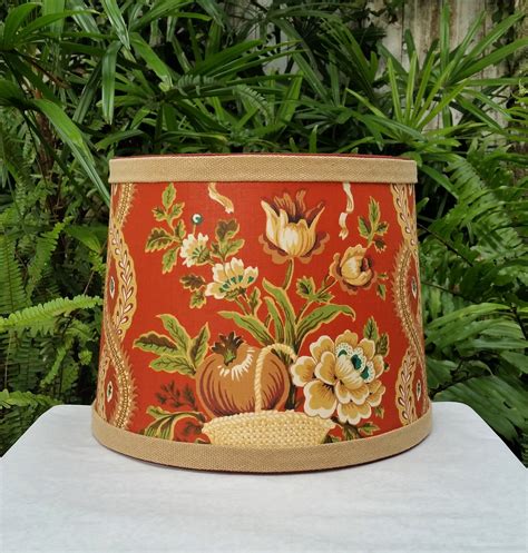 Vintage Floral Fabric Lamp Shade Rust Olive Lampshade