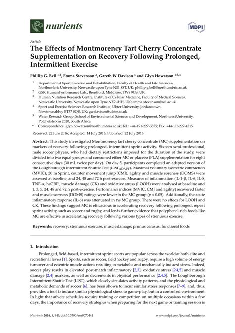 Pdf The Effects Of Montmorency Tart Cherry Concentrate Supplementation On Recovery Following