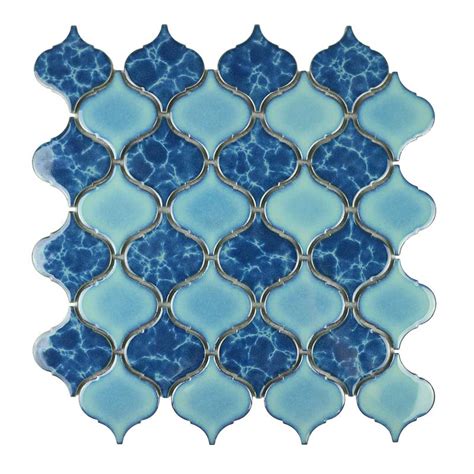 Light And Dark Blue Porcelain Tiles In Arabesque Pattern Kitchen