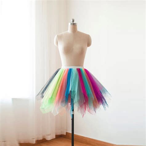 Colorful Rainbow Tutu Skirt Elastic Waistline A Line Knee Length Puffy