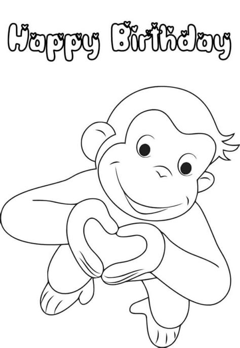 Charming Curious George Wishes You A Happy Birthday Coloring Page