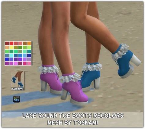 Simsworkshop Lace Round Toe Boots Recolored By Maimouth • Sims 4