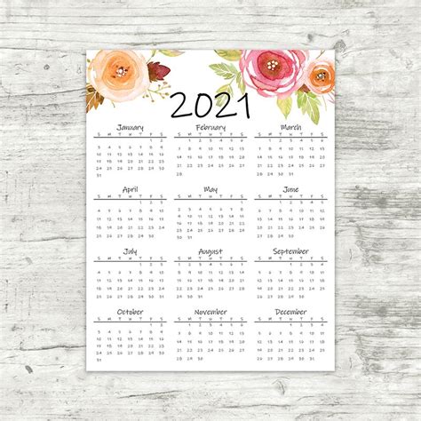 2021 Year At A Glance Calendar At A Glance Calendar Calendar