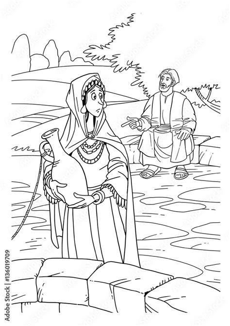 Jesus Talking To The Samaritan Woman At The Well Stock Illustration Adobe Stock