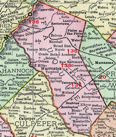 Fauquier County Virginia Map 1911 Rand Mcnally Warrenton