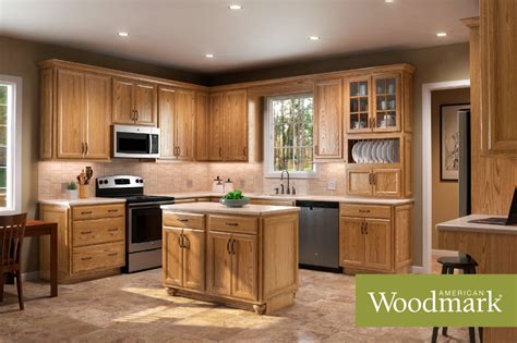 Ashland Oak Tawny Kitchen With Island By American Woodmark Custom