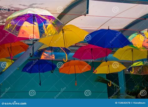 Top View Of Colorful Umbrellas At Seaworld Editorial Stock Photo