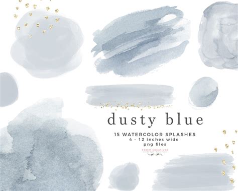 Dusty Blue Watercolor Clipart Texture Shapes Splash Splodge Etsy India