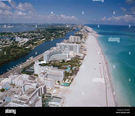 Miami Beach And City Skyline Aerial View Miami Florida Usa Stock