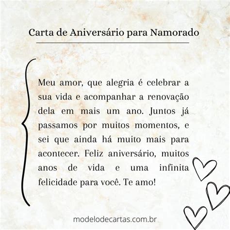 Carta De Aniversário Para Namorado Modelos De Carta