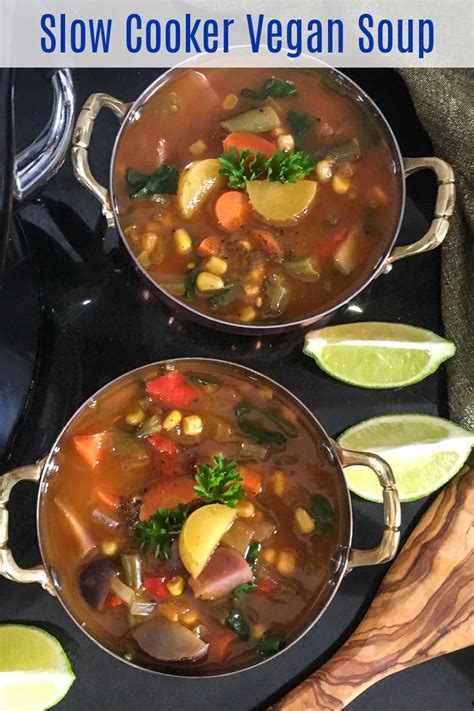 Vegan slow cooker veggie soup recipe