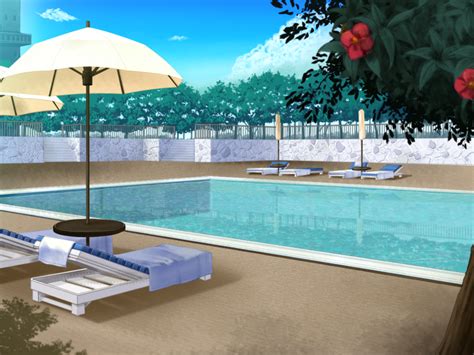 Anime Landscape Anime Hotel Swiming Pool Background