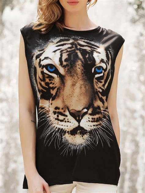 47 Off Stylish Tiger Print Sleeveless Womens T Shirt Rosegal