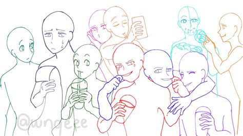 squad photo 10 people anime poses reference drawing base drawings of friends
