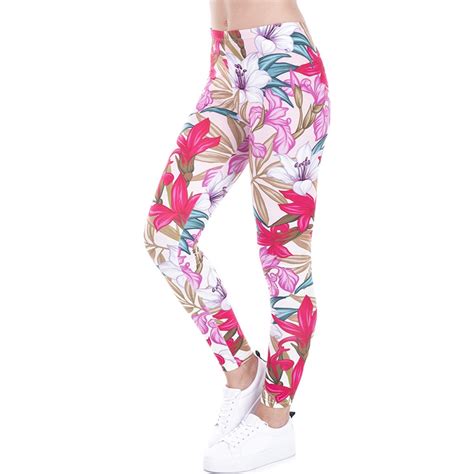Women Fashion Casual Fitness Leggins Paradise Flowers Printed Leggings High Waist 95 Polyester