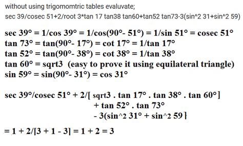 Without Using Trigomomtric Tables Evaluvate Sec 39cosec 512root 3