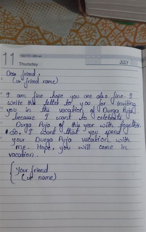 Write a letter to your friend inviting him for durgapur pooja to spend