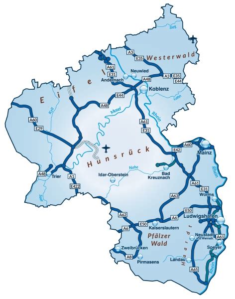 Karte Von Rheinland Pfalz Mit Verkehrsnetz In Blau Stock Photo