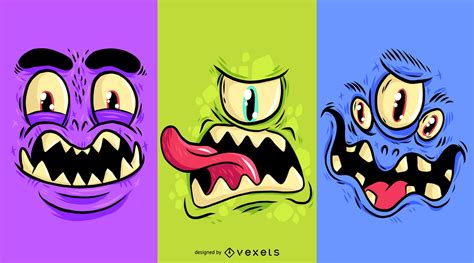 Monster Face Cartoon Set Vector Download